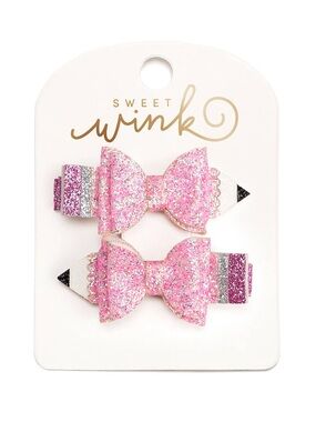 Sweet Wink Pink Glitter Pencil Hair Bows for Kids Back to School